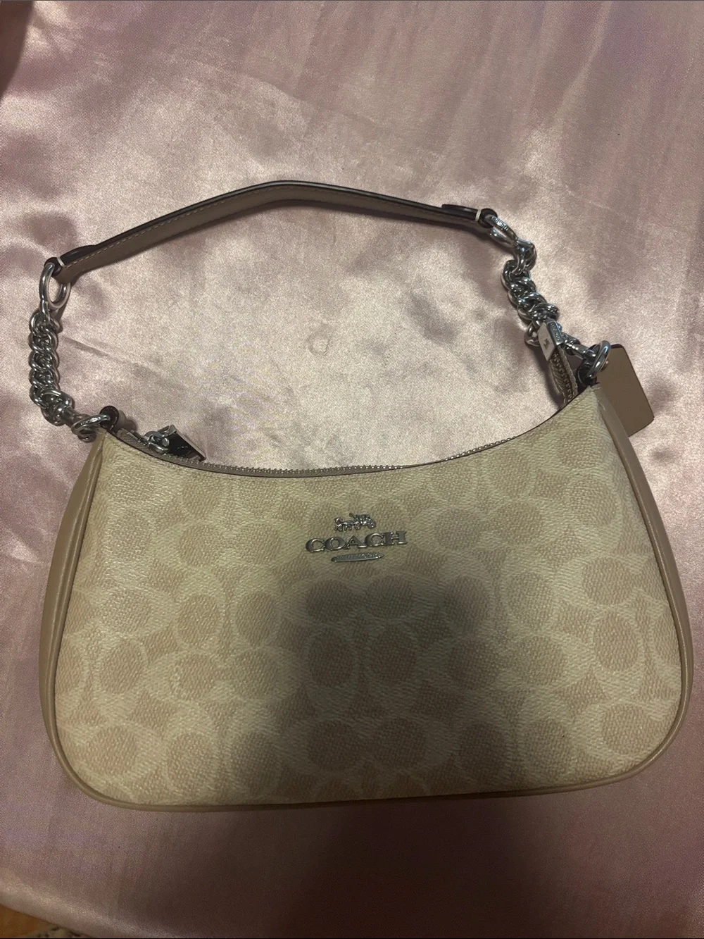 Coach Signature Canvas Shoulder Bag in Beige and Tan